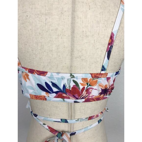 Verano Playa Floral Multicolor Ruffled Strappy Bikini Top Swimsuit - Picture 7 of 9